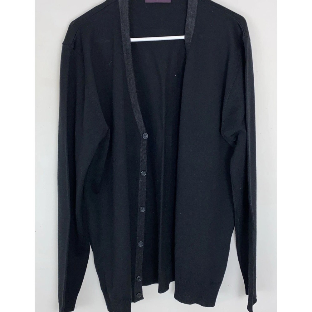 Black Lightweight Wool Cardigan Sweater Mens XL Grampacore Bloke Burton London